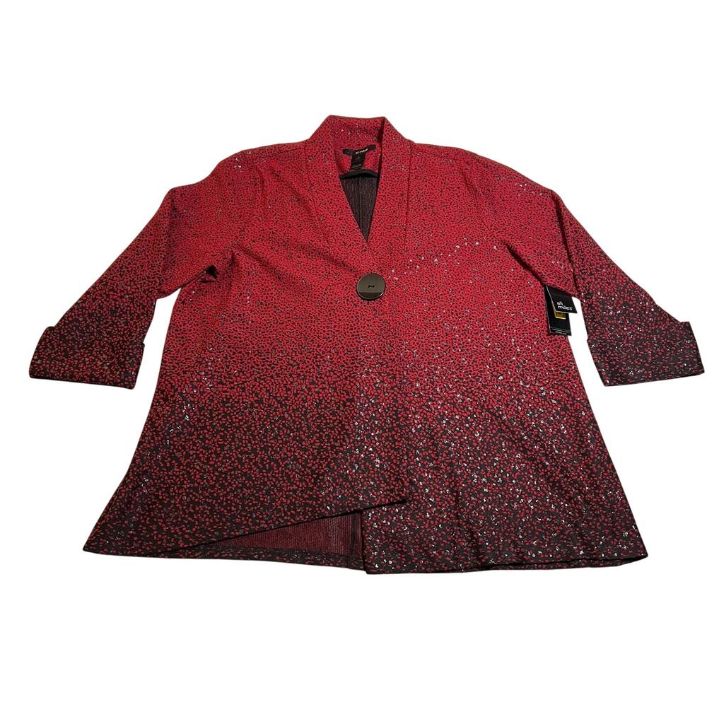 NEW Ali Miles V-Neck Ombre Speckle Knit Asymmetrical Jacket Size XL Relaxed Fit